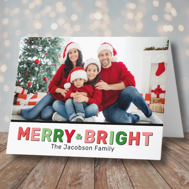 Foto Moderna Feliz y Brillante Navidad (Cute Modern Photo Merry Bright Christmas Holiday Card)