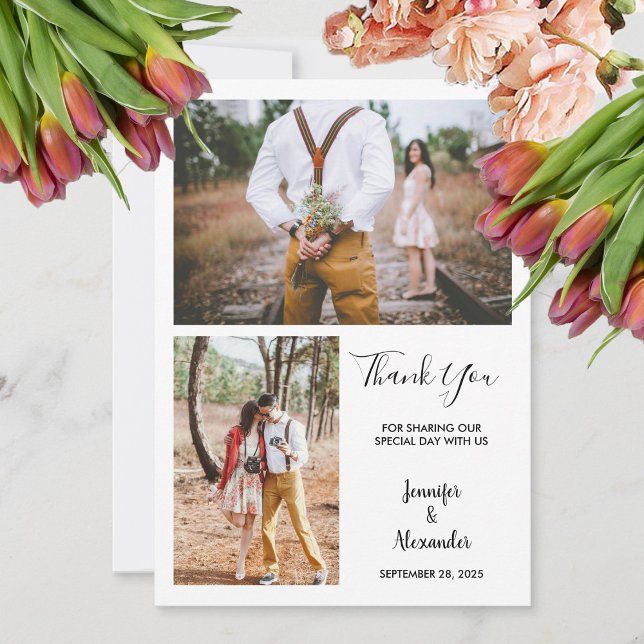 Foto moderna rústica y elegante. Tarjeta de agrade (Modern rustic elegant photo Thank You wedding card. You can add your own photos to personalize.)