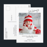 Foto moderna: tarjeta postal de Navidades de vacac<br><div class="desc">Fotos modernas Navidades de vacaciones felices postales Navidades modernos saludando una postal con una caligrafía moderna encabezando vacaciones felices, foto única y texto negro. El saludo de Navidades más largo aparece en la parte trasera. Esta moderna tarjeta postal para Navidades de fotografía es una manera ideal de enviar el mensaje...</div>