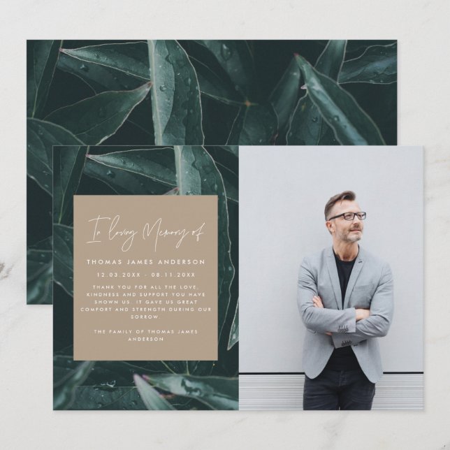 Foto moderna y elegante de recuerdo del dolor (Anverso / Reverso)