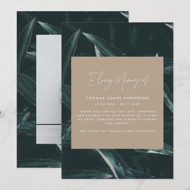 Foto moderna y elegante de recuerdo del dolor (Anverso / Reverso)