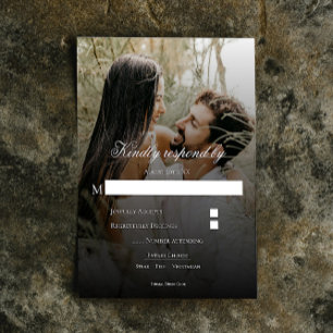 Foto moderna y tarjeta RSVP de boda negra superpue