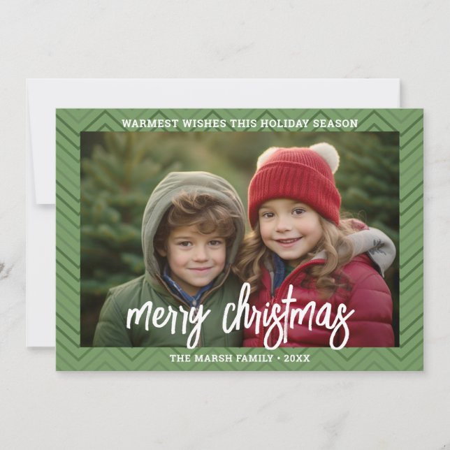 Foto Moderno Borde Chevron Verde Feliz Navidad (Anverso)
