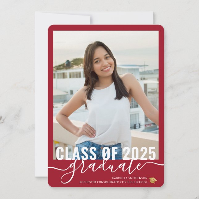 Foto: Moderno Graduación Roja Invitación a la Casa (Anverso)