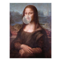 Mona Lisa soplando chicle gris