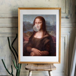 Foto Mona Lisa soplando chicle gris