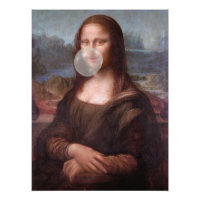 Mona Lisa soplando chicle gris