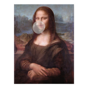 Foto Mona Lisa soplando chicle gris