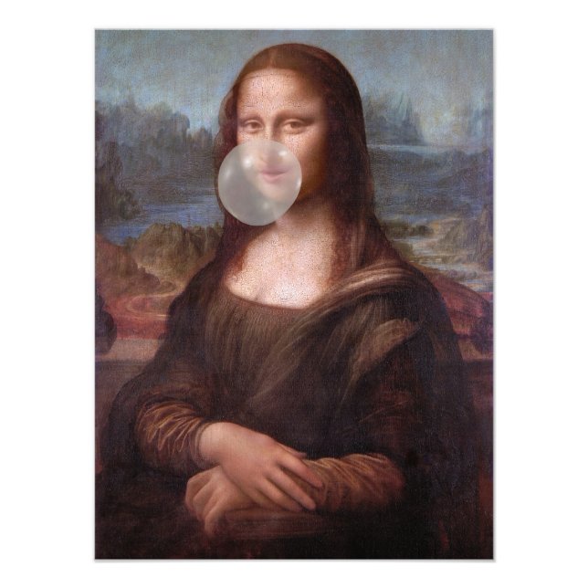 Foto Mona Lisa soplando chicle gris (Frente)