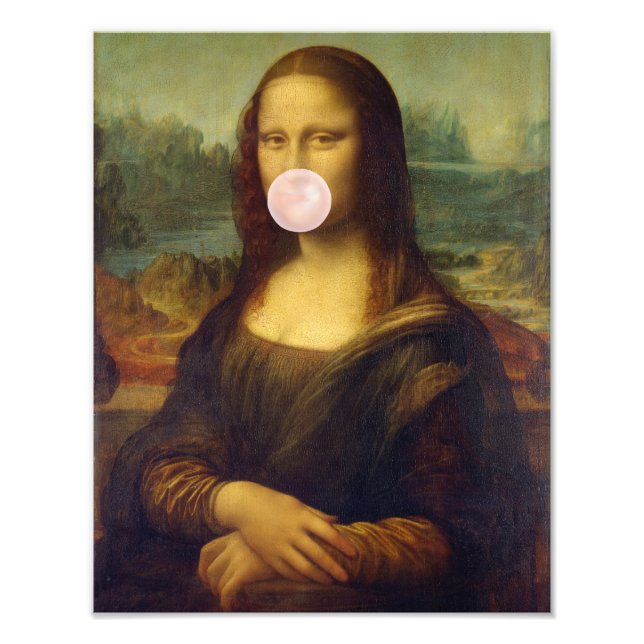 Foto Mona Lisa soplando chicle rosa (Frente)