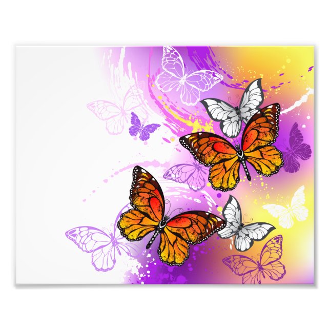 Foto Monarch Butterflies on Purple Background (Frente)