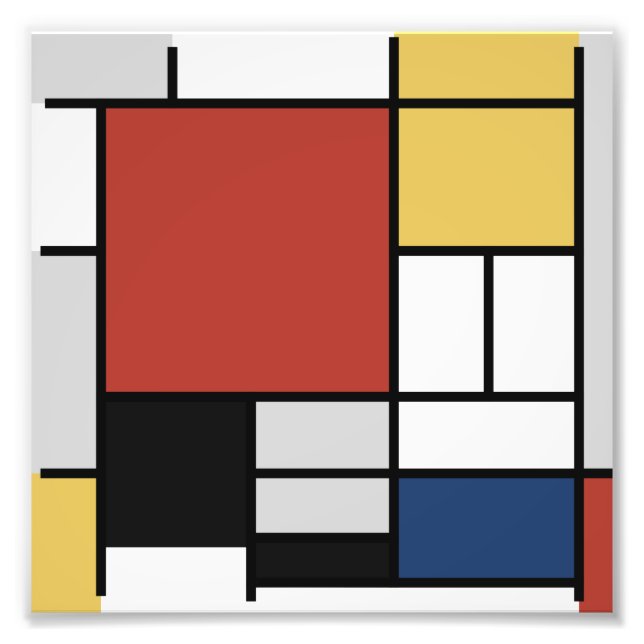Foto Mondrian Pintura de Plano Rojo Amarillo Azul Gris  (Frente)