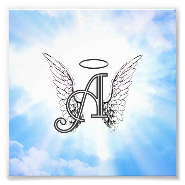 Foto Monograma A inicial, Angel Wings & Halo con nubes (Frente)