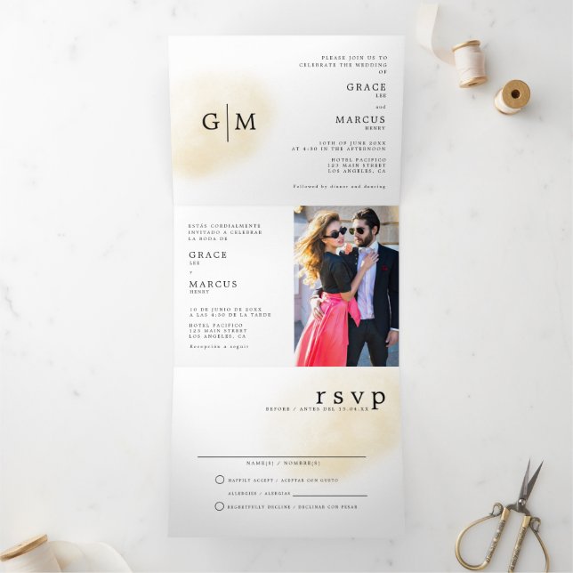 Foto Monograma Invitación a matrimonio bilingüe (Interior)