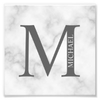 Monograma y nombre personalizados de mármol blanco