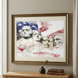 Foto Monte Rushmore Acuarela con Bandera Americana