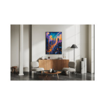 Moody Cityscape en el atardecer con luces de neón