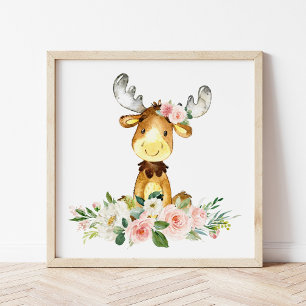 Foto Moose, Woodland Animals, Boho, Flores Rosa