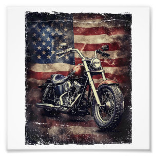 Foto Motocicleta Vintage Bandera EEUU Biker Retro Ameri