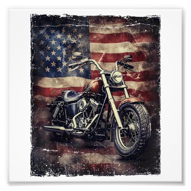 Foto Motocicleta Vintage Bandera EEUU Biker Retro Ameri (Frente)