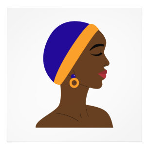 Foto Mujer africana de perfil con gorro azul y amarillo