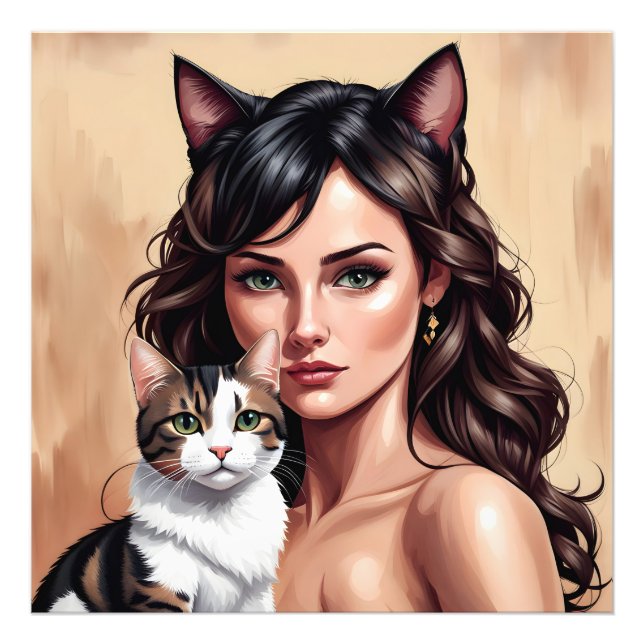 Foto Mujer artística con gato (Frente)
