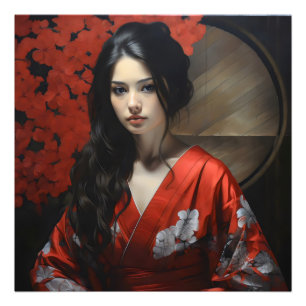Foto Mujer asiática kimono rojo
