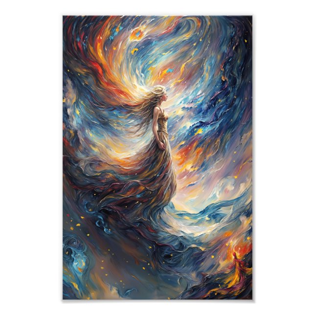 Foto Mujer celestial en ardiente arte cosmos (Frente)