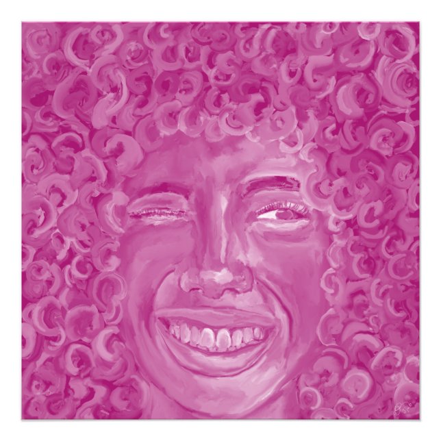 Foto Mujer con Cabello Rizado en Rosa (Frente)