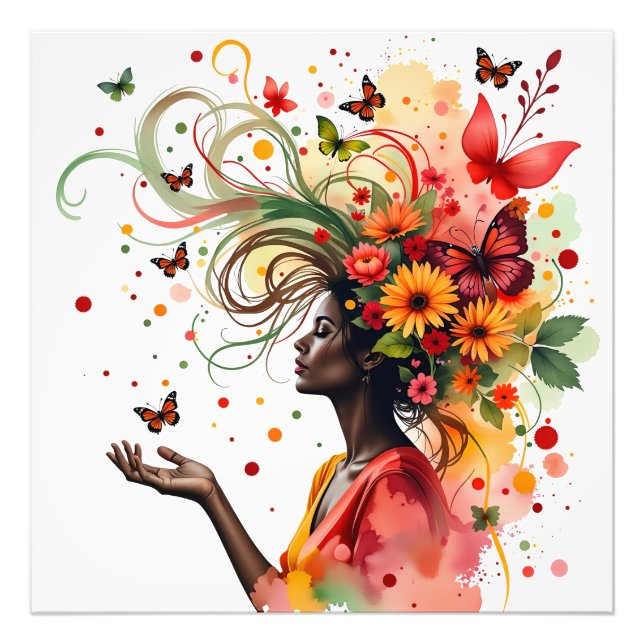 Foto Mujer con mariposas y flores (4 de 4) (Frente)
