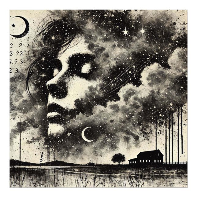 Foto Mujer de doble exposición con gaviotas y cielo est (Frente)