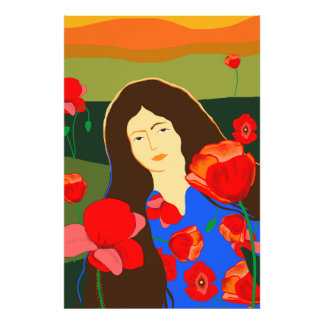 Foto Mujer de pelo largo caminando en un campo de amapo