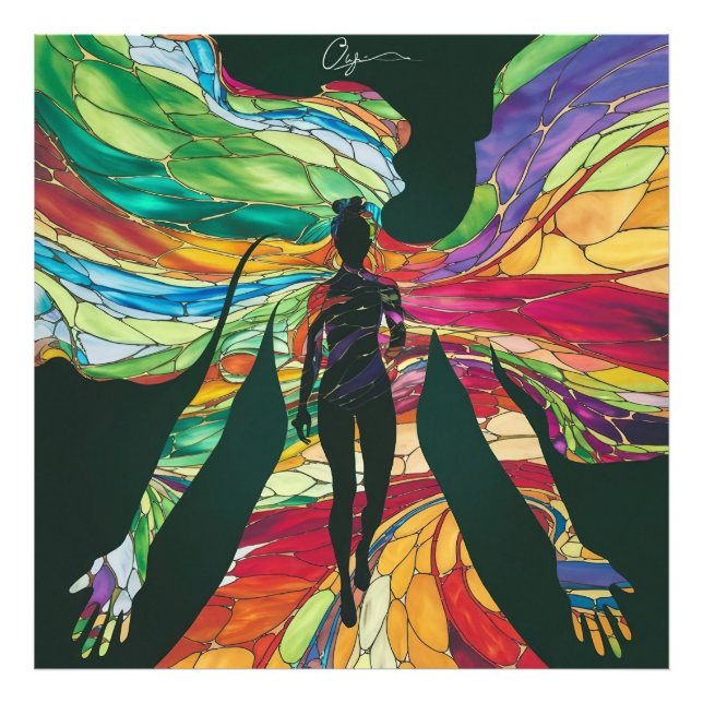 Foto Mujer de vidrio manchado con traje verde vibrante  (Frente)