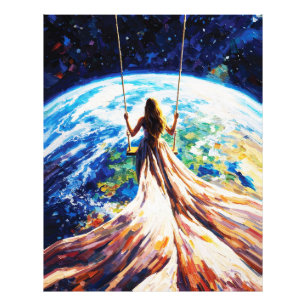 Foto Mujer en columpio sobre la Tierra Pintura al óleo