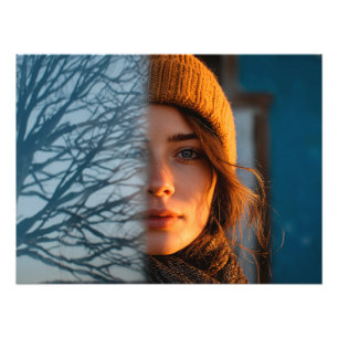 Foto Mujer en una gorra de medias, lago de invierno