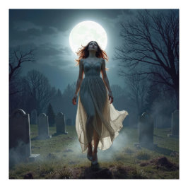 Foto Mujer Hermosa Caminando en un Cementerio Iluminado