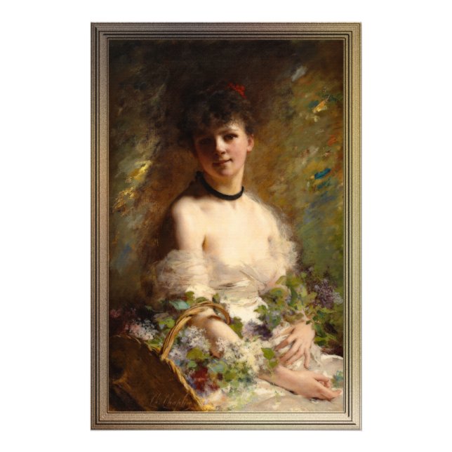 Foto Mujer joven con cesta de flores (Frente)