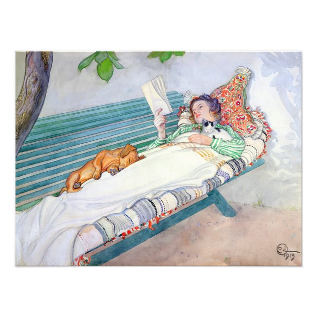 Foto Mujer mintiendo en un banco por Carl Larsson (Frente)