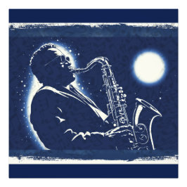 Foto Músico de Saxofón Jazz Blues Notas Musicales Azul