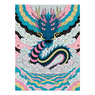 Foto Mystical Blue Dragon in Clouds