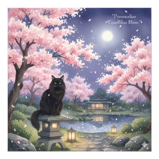 Foto Mystical Night Sakura: Black Cat in Moonlit Japan (Frente)
