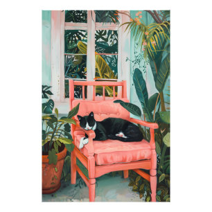 Foto Nap tropical: Gato soñando en paraíso rosa