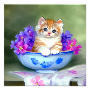 Foto Naranja de época y Ilustracion de gatito blanco