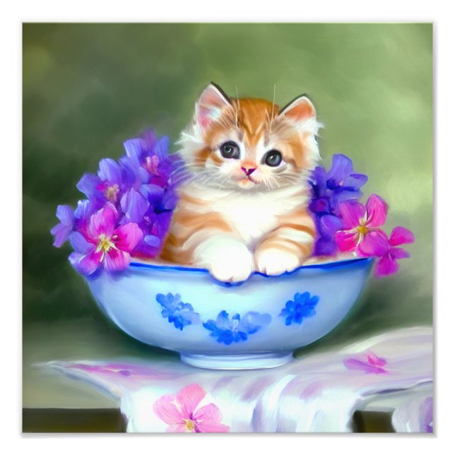 Foto Naranja de época y Ilustracion de gatito blanco (Frente)