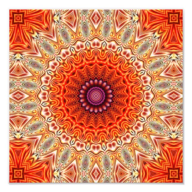 Foto Naranja De Flores Kaleidoscópicas Y Diseño Blanco (Frente)