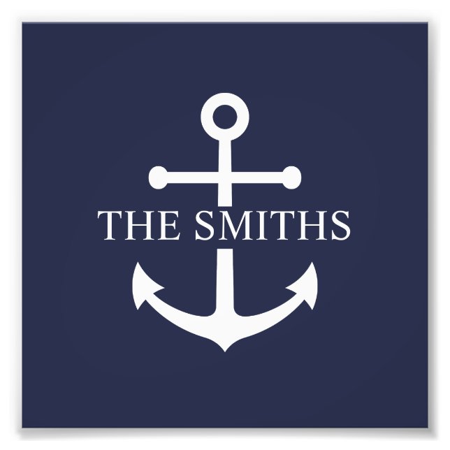 Foto Nautical Navy Blue Anchor Nombre de familia person (Frente)