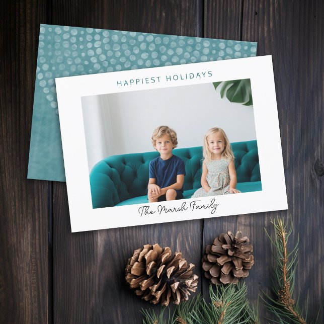Foto Navidad Moderna Puntos Borde Blanco Feliz (Modern Holiday Greeting Card with Large Photo)