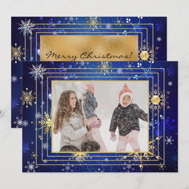 Foto Navidad Navidades Fiesta Azul Oro Copo de Nie (Anverso / Reverso)