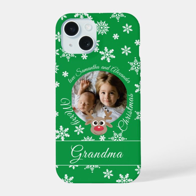 Foto Navidad Verde Lindos Reno Blanco Script (Reverso )