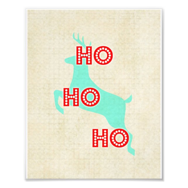 Foto navidad vintage azul rojo de reno hohoho (Frente)